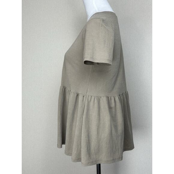 ZARA Women’s Sz S Taupe Short Sleeve Peplum Top Baby Doll Peasant Boho Smocked - Picture 4 of 7